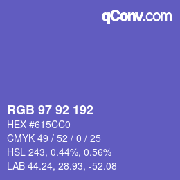 カラーコード: RGB 97 92 192 | qconv.com
