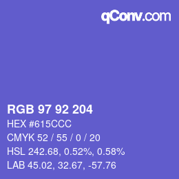 カラーコード: RGB 97 92 204 | qconv.com