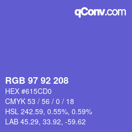 カラーコード: RGB 97 92 208 | qconv.com