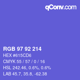 カラーコード: RGB 97 92 214 | qconv.com
