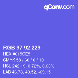 カラーコード: RGB 97 92 229 | qconv.com