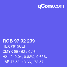 カラーコード: RGB 97 92 239 | qconv.com