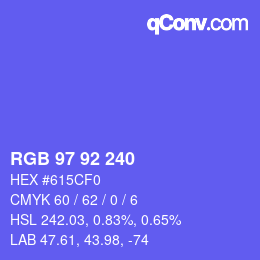 颜色代码: RGB 97 92 240 | qconv.com
