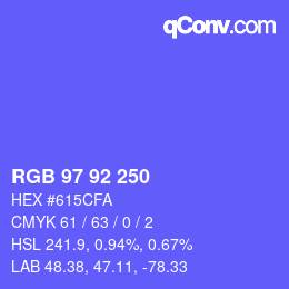 颜色代码: RGB 97 92 250 | qconv.com