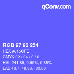 カラーコード: RGB 97 92 254 | qconv.com