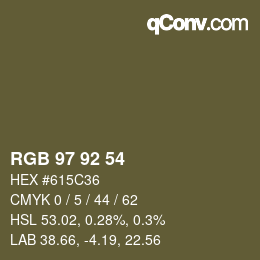 カラーコード: RGB 97 92 54 | qconv.com