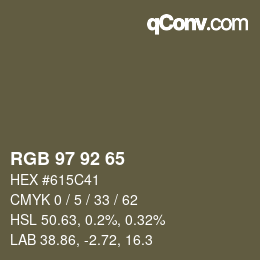 カラーコード: RGB 97 92 65 | qconv.com