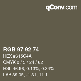 カラーコード: RGB 97 92 74 | qconv.com