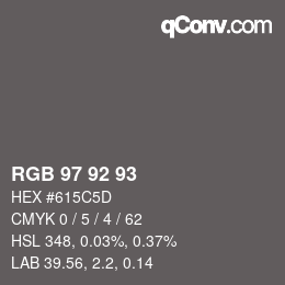Color code: RGB 97 92 93 | qconv.com