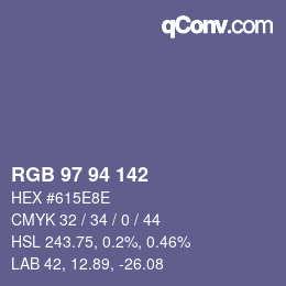 颜色代码: RGB 97 94 142 | qconv.com
