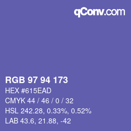 カラーコード: RGB 97 94 173 | qconv.com