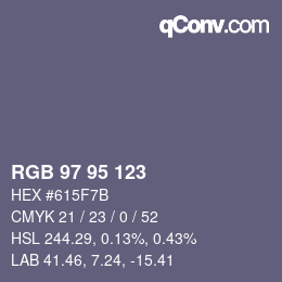 Color code: RGB 97 95 123 | qconv.com