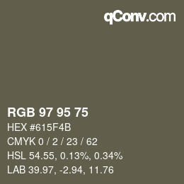 颜色代码: RGB 97 95 75 | qconv.com
