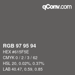 Color code: RGB 97 95 94 | qconv.com