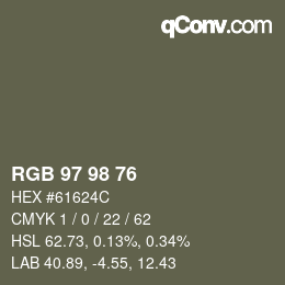 カラーコード: RGB 97 98 76 | qconv.com