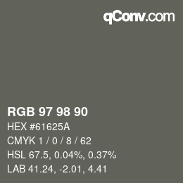 颜色代码: RGB 97 98 90 | qconv.com