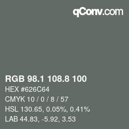 Color code: RGB 98.1 108.8 100 | qconv.com