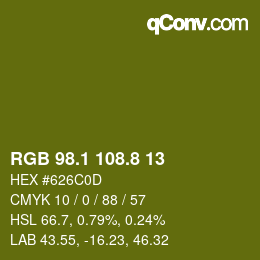 カラーコード: RGB 98.1 108.8 13 | qconv.com