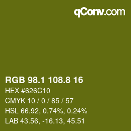 カラーコード: RGB 98.1 108.8 16 | qconv.com