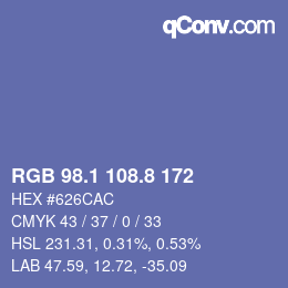 カラーコード: RGB 98.1 108.8 172 | qconv.com