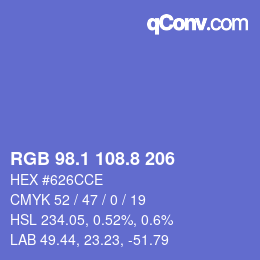カラーコード: RGB 98.1 108.8 206 | qconv.com