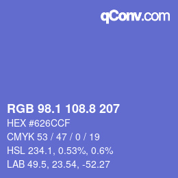 カラーコード: RGB 98.1 108.8 207 | qconv.com