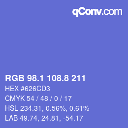 カラーコード: RGB 98.1 108.8 211 | qconv.com