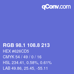 カラーコード: RGB 98.1 108.8 213 | qconv.com