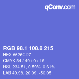 カラーコード: RGB 98.1 108.8 215 | qconv.com