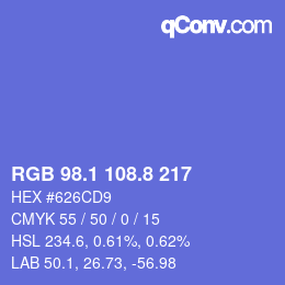 カラーコード: RGB 98.1 108.8 217 | qconv.com