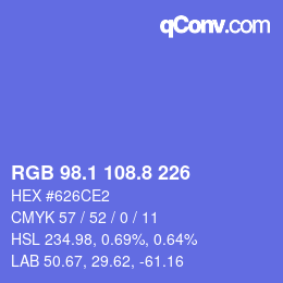 カラーコード: RGB 98.1 108.8 226 | qconv.com