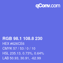 カラーコード: RGB 98.1 108.8 230 | qconv.com