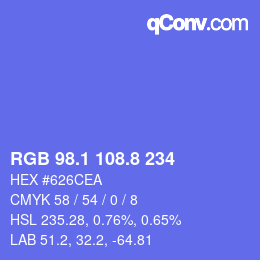 カラーコード: RGB 98.1 108.8 234 | qconv.com