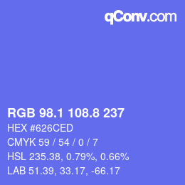 カラーコード: RGB 98.1 108.8 237 | qconv.com