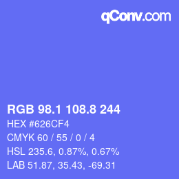 カラーコード: RGB 98.1 108.8 244 | qconv.com