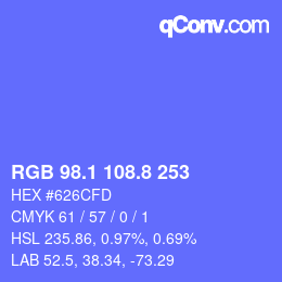 カラーコード: RGB 98.1 108.8 253 | qconv.com