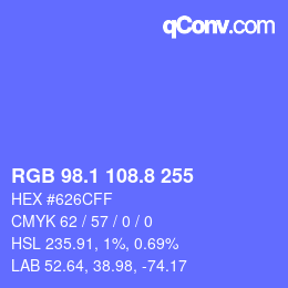 カラーコード: RGB 98.1 108.8 255 | qconv.com