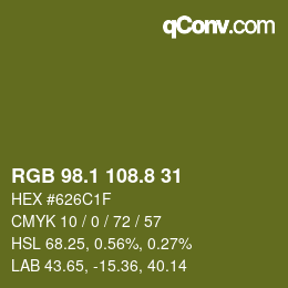 カラーコード: RGB 98.1 108.8 31 | qconv.com