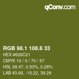 カラーコード: RGB 98.1 108.8 33 | qconv.com