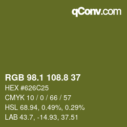 Color code: RGB 98.1 108.8 37 | qconv.com