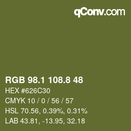 カラーコード: RGB 98.1 108.8 48 | qconv.com