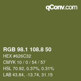 カラーコード: RGB 98.1 108.8 50 | qconv.com