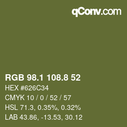 Color code: RGB 98.1 108.8 52 | qconv.com
