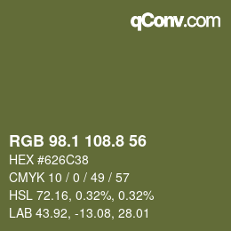 Color code: RGB 98.1 108.8 56 | qconv.com