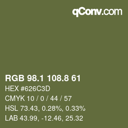 Color code: RGB 98.1 108.8 61 | qconv.com