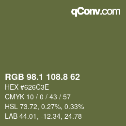 Color code: RGB 98.1 108.8 62 | qconv.com