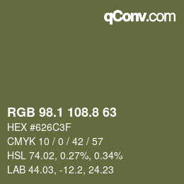 Color code: RGB 98.1 108.8 63 | qconv.com