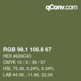 Color code: RGB 98.1 108.8 67 | qconv.com