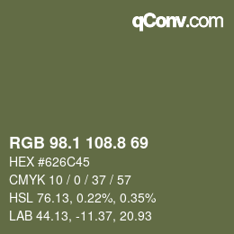 Color code: RGB 98.1 108.8 69 | qconv.com