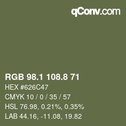 Color code: RGB 98.1 108.8 71 | qconv.com
